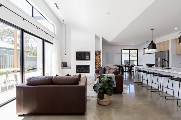 Sleek polished concrete floor in a modern living room